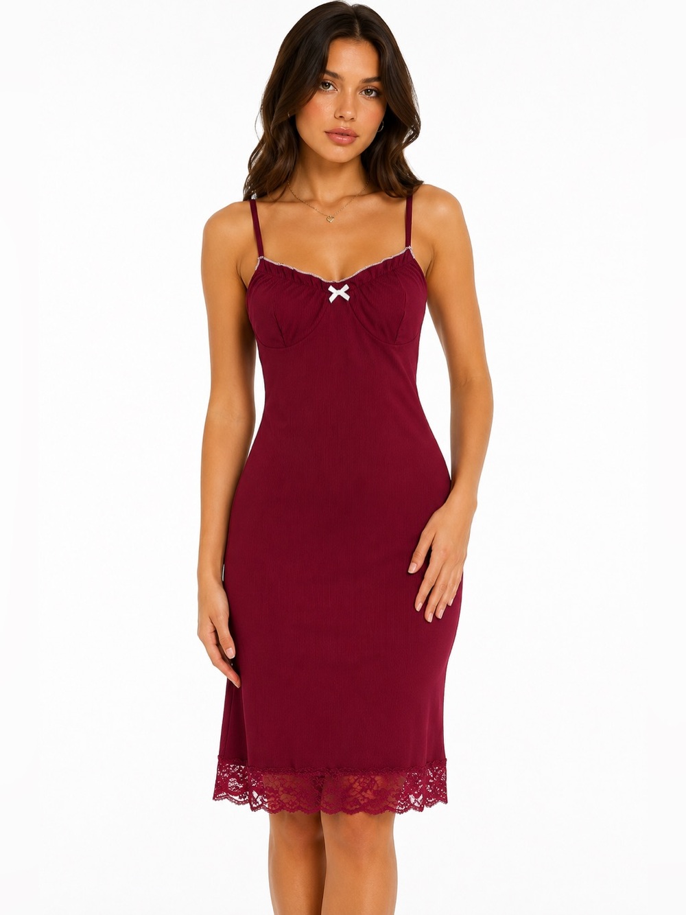 Romee coquette dress Y2K slip dress, ribbed chemise lace hem soft girl aesthetic
